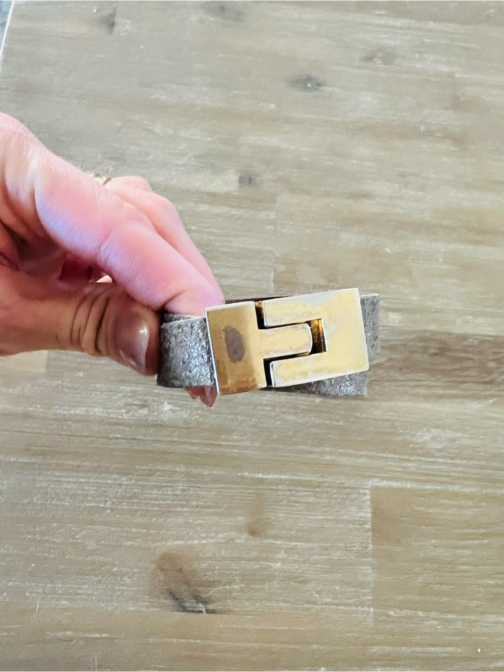Gold Buckle Gray Leather Bracelet